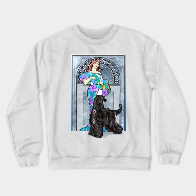 Mucha/Watson. Black Afghan Hound.Elegant redhead female. Crewneck Sweatshirt by chepea2